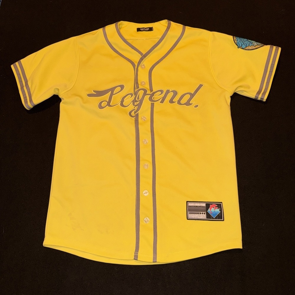 Pink Dolphin Legend Boosace Striped Button Yellow Baseball Jersey Sz. Small